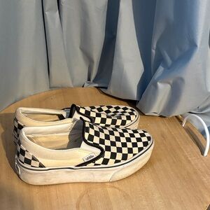 Vans Black and Cream Checkerboard Slip-Ons